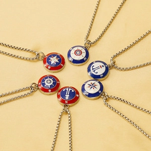 Detailed view of 18K titanium steel bracelets with colorful nautical enamel charms