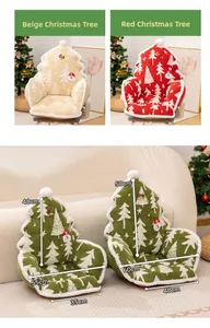 Plush Christmas tree chair cushions in three colors with size comparison details