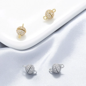 Micro Pave Cubic Zirconia Round Magnetic Clasps Connectors Copper Gold Plated DIY Jewelry Accessory For Necklace Bracelet