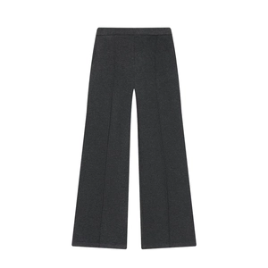 Detailansicht der dunkelgrauen High-Waist-Hose mit weitem Bein aus hochwertigem Strick