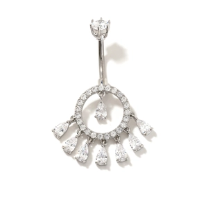 Sexy silberner Bauchnabelpiercing mit Zirkonia-Rundreif und hängenden Wassertropfen-Steinen