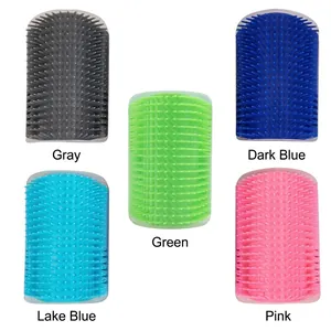 Cat corner massage brush in five colors including grey, blue, green, and pink for grooming