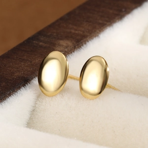 925 Sterling Silver Oval Geometric Stud Earrings Minimalist Gold Plated Small Delicate Daily Fashion Jewelry For Women Men