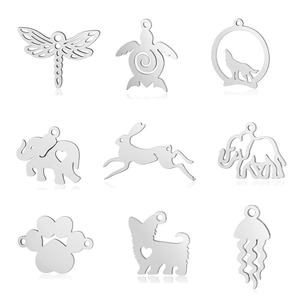 Variety pack of stainless steel animal pendants including elephant, wolf and turtle designs