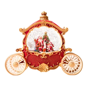 Vintage Christmas carriage music box crystal ball with Santa Claus and tree