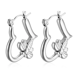 Minimalist silver butterfly heart hoop earrings made of polished stainless steel