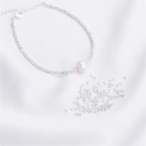 14K gold filled 2mm faceted silver beads bracelet with a single round white pearl
