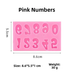 Pink silicone number mold for fondant and chocolate, size 8.6x5.5x1cm for DIY baking