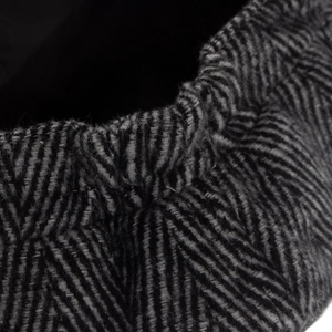 Classic herringbone wool newsboy cap for men in grey and black textured knit