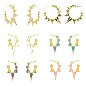 Geometric Spiked Hoop Stud Earrings With 925 Sterling Silver Earring Post Copper Enamel Zirconia For Women Punk Style