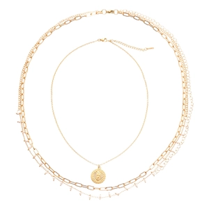 Double-layered 18K gold plated stainless steel sun coin necklace with paperclip chain