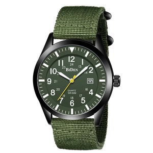 Quartz Watch Men Military Outdoor Sport Wristwatch Nylon Strap Waterproof Date Display Analog Round Alloy Case