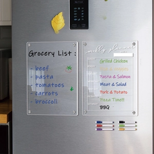 Detailed set of two acrylic magnetic dry erase boards for fridge weekly planning