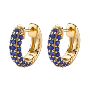Elegante goldfarbene Creolen mit zweireihigen, mikroverzierten dunkelblauen Zirkonia
