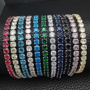 Diverse tennis bracelets with colorful zircon stones in gold and silver plating