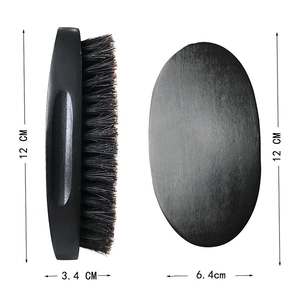Detailed size specifications for the curved men's beard brush with black wood handle