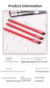Detailed dimensions of 15.5cm 3D eyebrow brush with fiber bristles and red handle