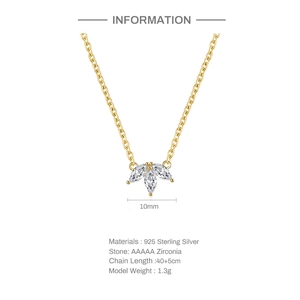 Detailed size specifications for the S925 sterling silver marquise zirconia necklace