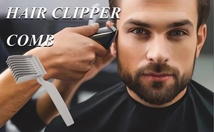 Barber using a professional gray fade comb with a clipper for a precision haircut