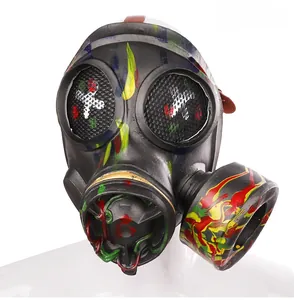 Steampunk gas mask with colorful paint splatter design for Halloween and cosplay