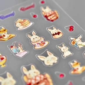 Cute Japanese style 5D bunny nail stickers featuring hand-drawn rabbit designs on PVC