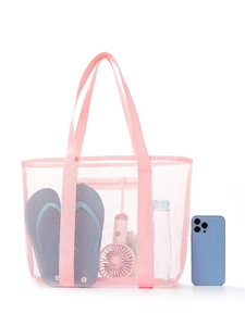 Pink large mesh beach tote bag with spacious capacity for summer outdoor essentials