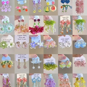 Chiffon Flower Tassel Dangle Earrings With Silver Earring Post Fabric Beaded Sweet Forest Style Jewelry For Women