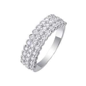 Elegant 925 sterling silver triple row moissanite ring with high-shine polished finish