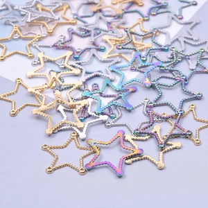 Star-shaped stainless steel pendant charms in gold, silver, and rainbow plating for DIY jewelry