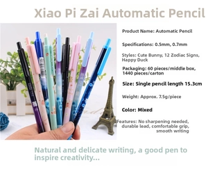 Detail view of colorful mechanical pencils showing 15.3cm length and 0.5mm 0.7mm tip size