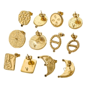 Assorted 14K gold plated stainless steel earring studs in geometric DIY jewelry styles