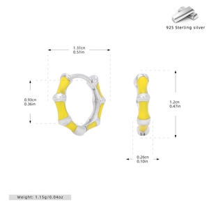 Detailed dimensions and S925 silver stamp of yellow enamel bamboo hoop earrings