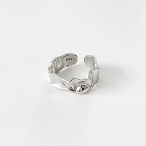 Minimalist S925 sterling silver open ring with irregular lava texture and matte finish