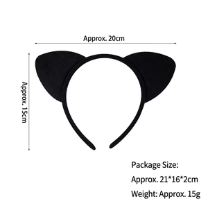 Detail view of the black cat ear headband showing precise dimensions and size specs