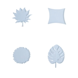 Silicone resin coaster molds set featuring maple leaf, monstera, and geometric shapes