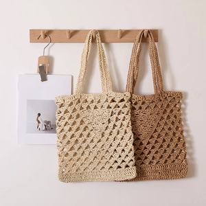 Woven Shoulder Bag Hollow Out Paper Straw Mesh Tote Summer Beach Vacation Handbag For Women