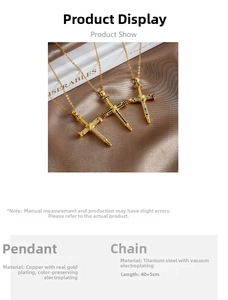 Close-up of cross necklaces in three colors on silk with 40+5cm titanium steel chain