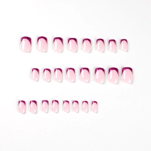 Faux ongles French violets avec paillettes sur base rose tendre, kit de 24 pièces