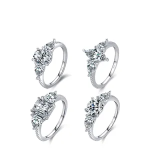 Elegant S925 sterling silver rings with various cubic zirconia cuts for women's engagement