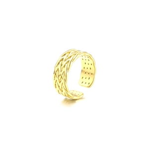 Anello aperto a treccia in acciaio inossidabile placcato oro 18K dal design regolabile