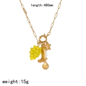 Gold stainless steel necklace featuring grape, boot, and star pendants with 480mm length