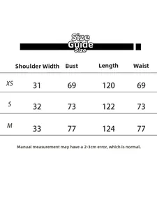 Detailed size chart for square neck sleeveless maxi dress with length measurements