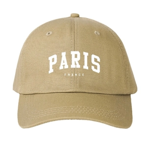 Outdoor leisure khaki cotton baseball cap featuring Paris France printed letters