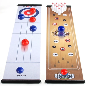 Jeu de curling et bowling 2-en-1 portable avec de grands tapis de jeu roulants