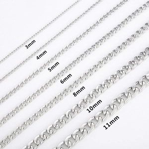 Colliers gourmette en acier titane argenté, largeurs de 3mm à 11mm disponibles
