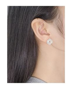 Close-up of S925 silver lava texture earrings with white agate stone on model ear