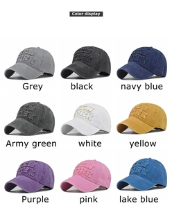 Detail view of nine color variations for the cotton New York embroidered baseball cap