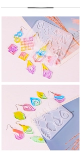 Detailed view of silicone resin molds for DIY geometric earrings with gradient finish