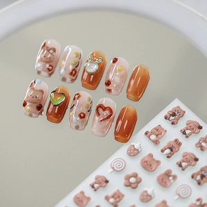 Nail Art Stickers 3D Relief Cartoon Bear Rabbit Frosted Matte Self Adhesive PET Decals DIY Manicure Decoration