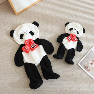 Giant Panda Plush Toy Shell Cartoon Animal Doll With Red Heart Bow Tie Soft Short Plush Fabric Gift Home Decor